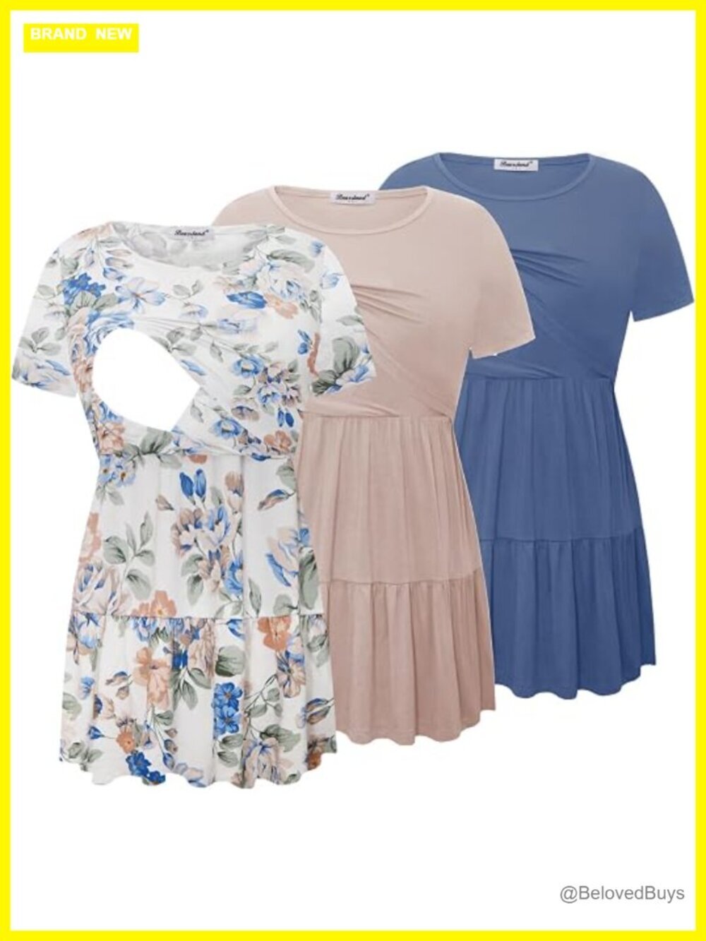 Nursing Tops 3-Pack Short Sleeve Scoop Neck Rayon Spandex Breastfeeding Shirts